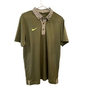 RARE Nike Golf Sport Dri-FIT Polo Shirt Mens Medium Olive‎ Green Gingham Trim